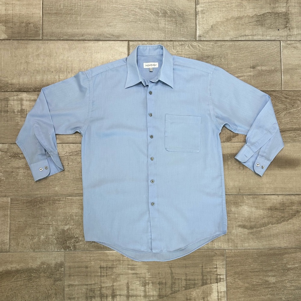 VTG Yves Saint Laurent Button Up Shirt Size 15/30-31 Light Blue Long Sleeve YSL